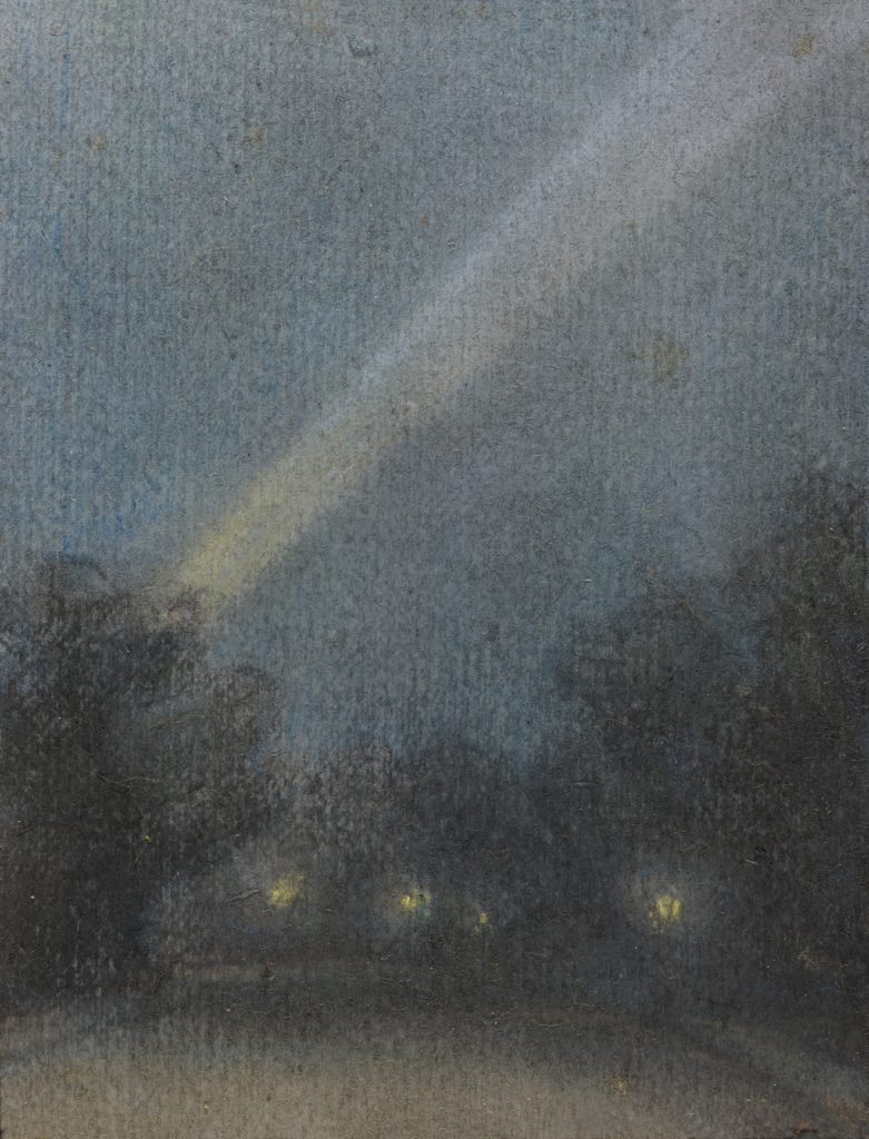 Searchlights from a series of 77 pastels of WW1, pastels on paper, 1914-18